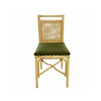 chaise en rotin coussin velours vert riviera - kok