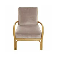fauteuil en rotin coussins velours beige rosé riviera - kok