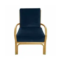 fauteuil en rotin coussins velours bleu marine riviera - kok