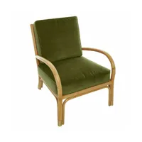fauteuil en rotin coussins velours vert riviera - kok