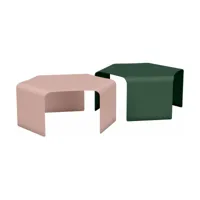 2 tables basses en acier olive et baby pink ponant - matière grise