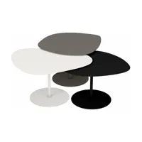 3 tables basses gigognes taupe, blanc et noir mat galet - matière grise