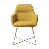 chaise jaune dijon avec pieds croisés en métal doré kinko - jesper home