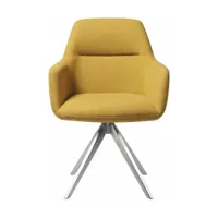 chaise jaune dijon avec pieds rotatifs en métal argenté kinko - jesper home