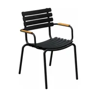 chaise en plastique recyclé, aluminiumm noire et accoudoirs en bambou reclips - houe
