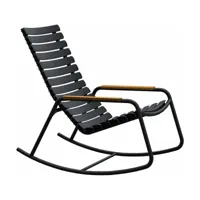 rocking chair en plastique recyclé aluminium noire et bambou reclips - houe