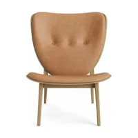 fauteuil lounge en chêne naturel avec rembourrage en cuir camel elephant - norr11