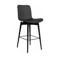 chaise de bar en hêtre noir et rembourrage en cuir anthracite 65 cm langue - norr11