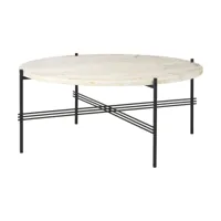 table basse ronde en travertin blanc et acier inoxydable noir 80 cm ts - gubi
