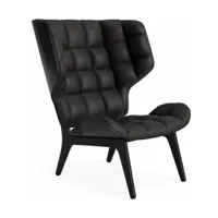fauteuil en chêne noir et rembourrage en cuir anthracite mammoth - norr11