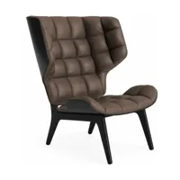 fauteuil en chêne noir et rembourrage en cuir marron foncé mammoth - norr11