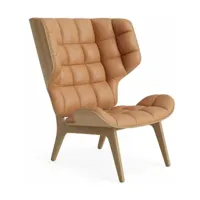 fauteuil en chêne naturel et rembourrage en cuir camel mammoth - norr11