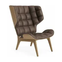 fauteuil en chêne naturel et rembourrage en cuir marron foncé mammoth - norr11