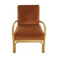 fauteuil une place en rotin avec coussin de velours couleur ocre 66 x 80 x 80 - kok