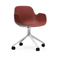 chaise de bureau à roulettes avec accoudoirs en polypropylene rouge swivel 4w rouge -