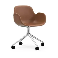 chaise de bureau à roulette avec accoudoirs en cuir marron swivel 4w ultra leather ul