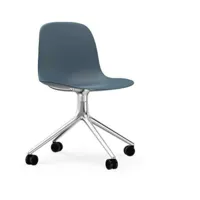 chaise de bureau à roulettes en polypropylène bleue swivel 4w bleu - normann copenhag