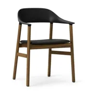 chaise avec accoudoirs en chêne teinté et cuir noir herit spectrum leather noir - nor
