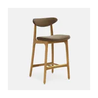 chaise de bar en velours brillant taupe et frêne naturel 75 cm série 200-190 - 366 co