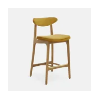 chaise de bar en velours brillant moutarde et frêne naturel 65 cm série 200-190 - 366
