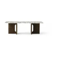 table basse en marbre blanc et piétement en chêne teinté foncé 120 x 45 cm androgyne
