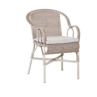 chaise de jardin avec accoudoirs en rotin avec coussin gris provence - kok