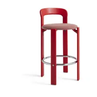 chaise de bar en hêtre laqué et en textile rouge 65cm rey - hay