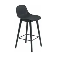 chaise de bar 65 cm noire piétement en chêne fiber - muuto