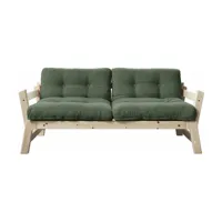 canapé en bois clair et tissu vert olive step - karup design