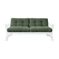 canapé en bois blanc et tissu vert olive step - karup design