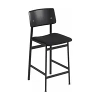 chaise de bar en chêne noir et assise noire 65 cm loft - muuto