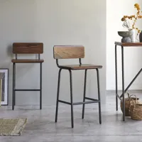 talia - chaise de bar en bois de palissandre massif et métal