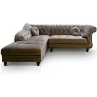 canapé d'angle british gauche velours taupe style chesterfield diana