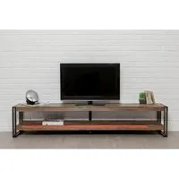 meuble tv avec double plateaux en teck recyclé et métal claudia