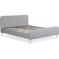 lit scandinave avec tête de lit et sommier 160x200cm tissu gris merryn
