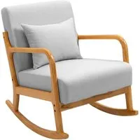 rocking chair en bois massif et en tissu de couleur gris