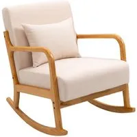 rocking chair en bois massif et en tissu de couleur beige