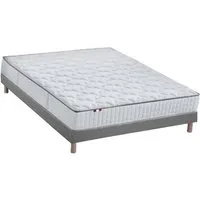 ensemble matelas ressorts 7 zones cosma + sommier - made in france - sommier gris chiné