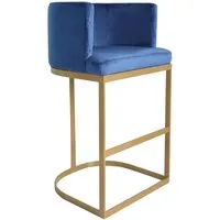 chaise de bar noellie velours bleu pieds or