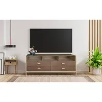 meuble tv 4 tiroirs bois marron et métal or