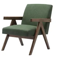 fauteuil lounge scandicraft en tissu sauge et bois teinté noyer gris