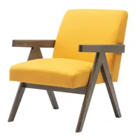 fauteuil lounge scandicraft en tissu moutarde et bois teinté noyer gris