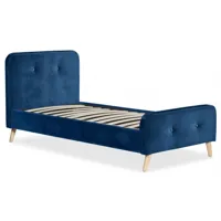 lit scandinave avec tête de lit et sommier 90x190cm velours bleu merryn