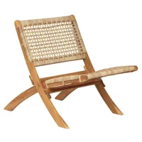 fauteuil intérieur extérieur en acacia massif et corde marron