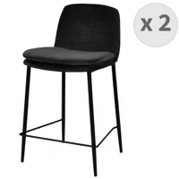 lot de 2 chaises de bar contemporain tissu chenillé noir et métal noir mat