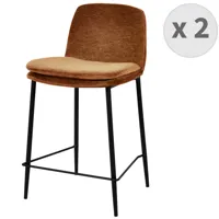 lot de 2 chaises de bar contemporain tissu chenillé terracota et métal noir mat