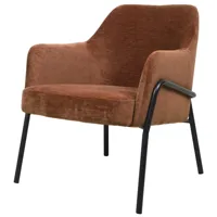 fauteuil lounge contemporain tissu chenillé terracota et métal noir mat