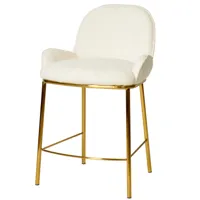 chaise de bar contemporain en tissu bouclette écru et métal doré brossé