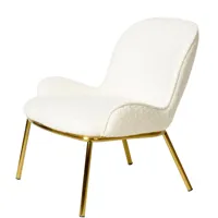 fauteuil lounge contemporain en tissu laine bouclée écru et métal doré brossé