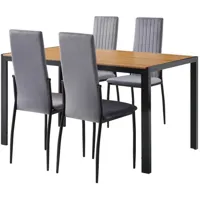 ensemble table de repas en bois et pieds en metal noir avec 4 chaises haut dossier en velours breda gris